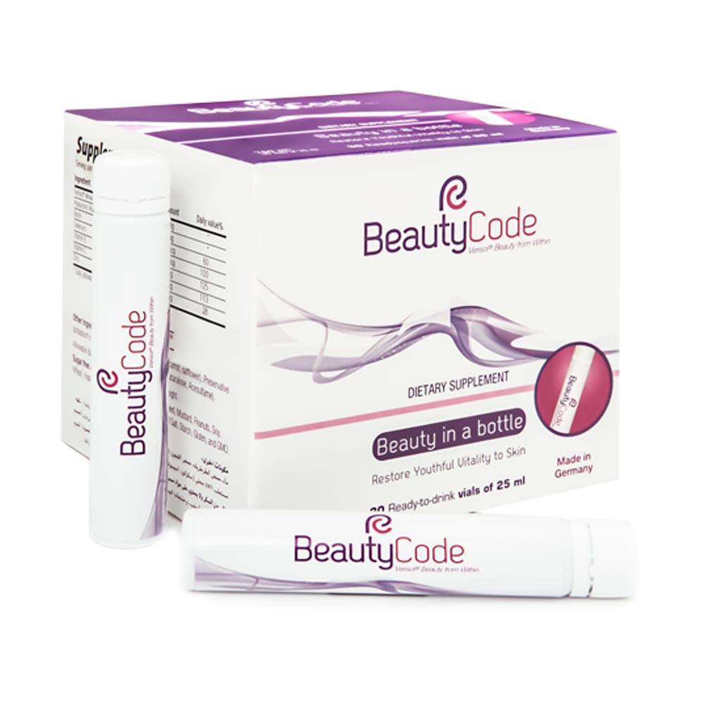 Beauty Code Drinkable Collagen bottle with Verisol® peptides for skin elasticity and hydration