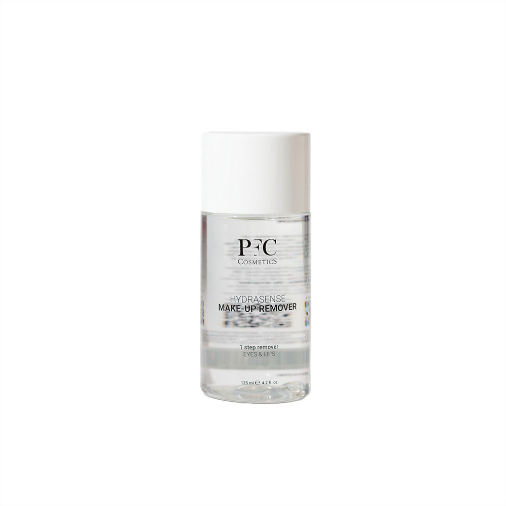 PFC Hydrasense Make-Up Remover in a 125ml bottle, designed for gentle yet effective removal of waterproof eye and lip makeup.