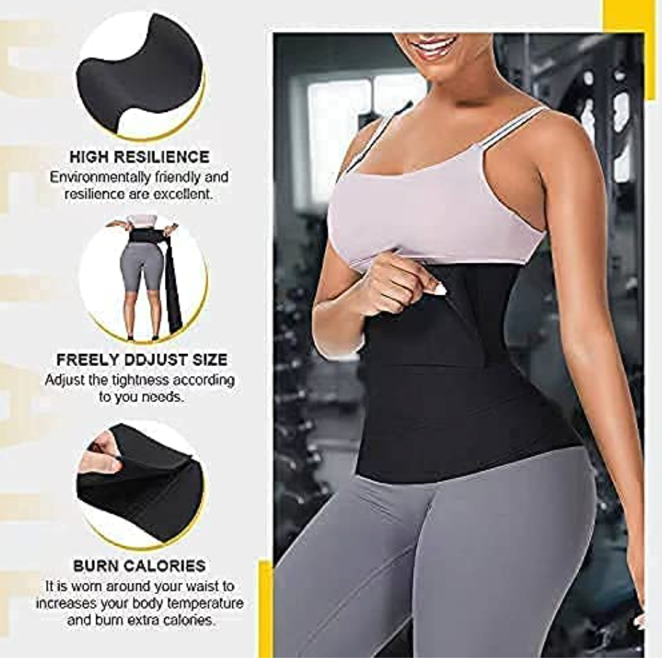 F4M CHIA Tummy Wrap Bandage | Adjust Your Snatch Waist Trimmer Tummy Sweat Wraps Belt for Women | Belly Body Shaper Compression Wrap | Gym Accessories Black