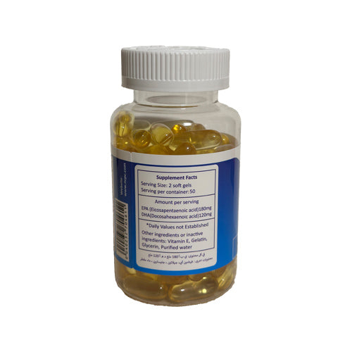 Top-Omega 3 supplement with 100 softgels, containing EPA, DHA, and Vitamin E for daily heart and brain health support.