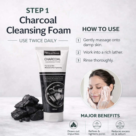 DeHanso Charcoal Cleansing Foam step 1 acne routine deep cleansing face wash removing oil impurities and tightening pores for clearer skin