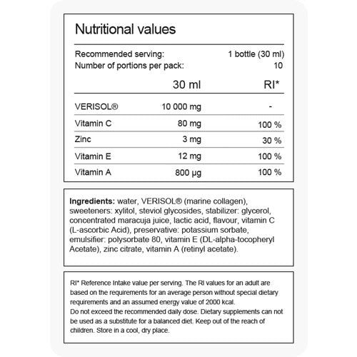 Pure Marine Collagen 10,000 mg collagen shots pack nutritional value