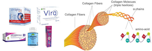 Collagen supplement capsules and healthy hair strands representing hair growth and hair loss prevention