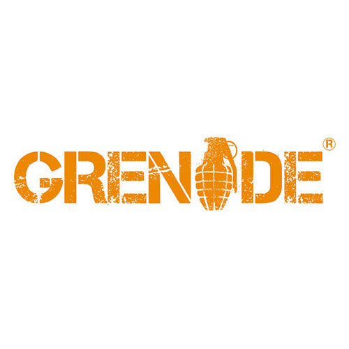 Grenade logo featuring bold text and grenade icon, symbolizing high-protein, low-sugar snacks.