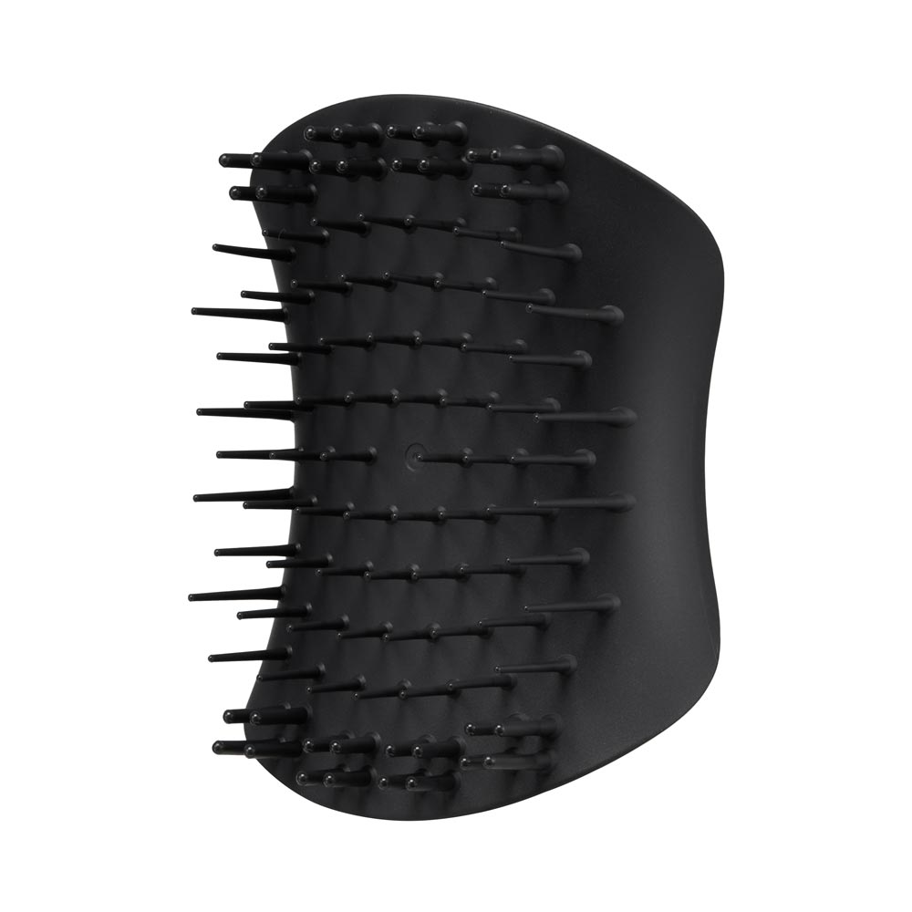 Tangle Teezer Scalp Exfoliator & Massager in Onyx Black for gentle exfoliation and relaxing scalp massages.