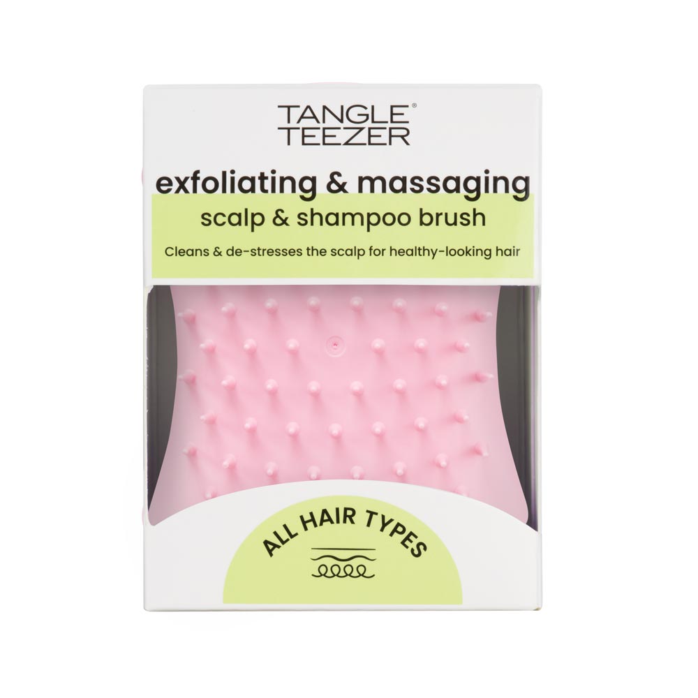 Pretty Pink Tangle Teezer Scalp Brush perfect for exfoliating and stimulating the scalp for healthy hair growth.