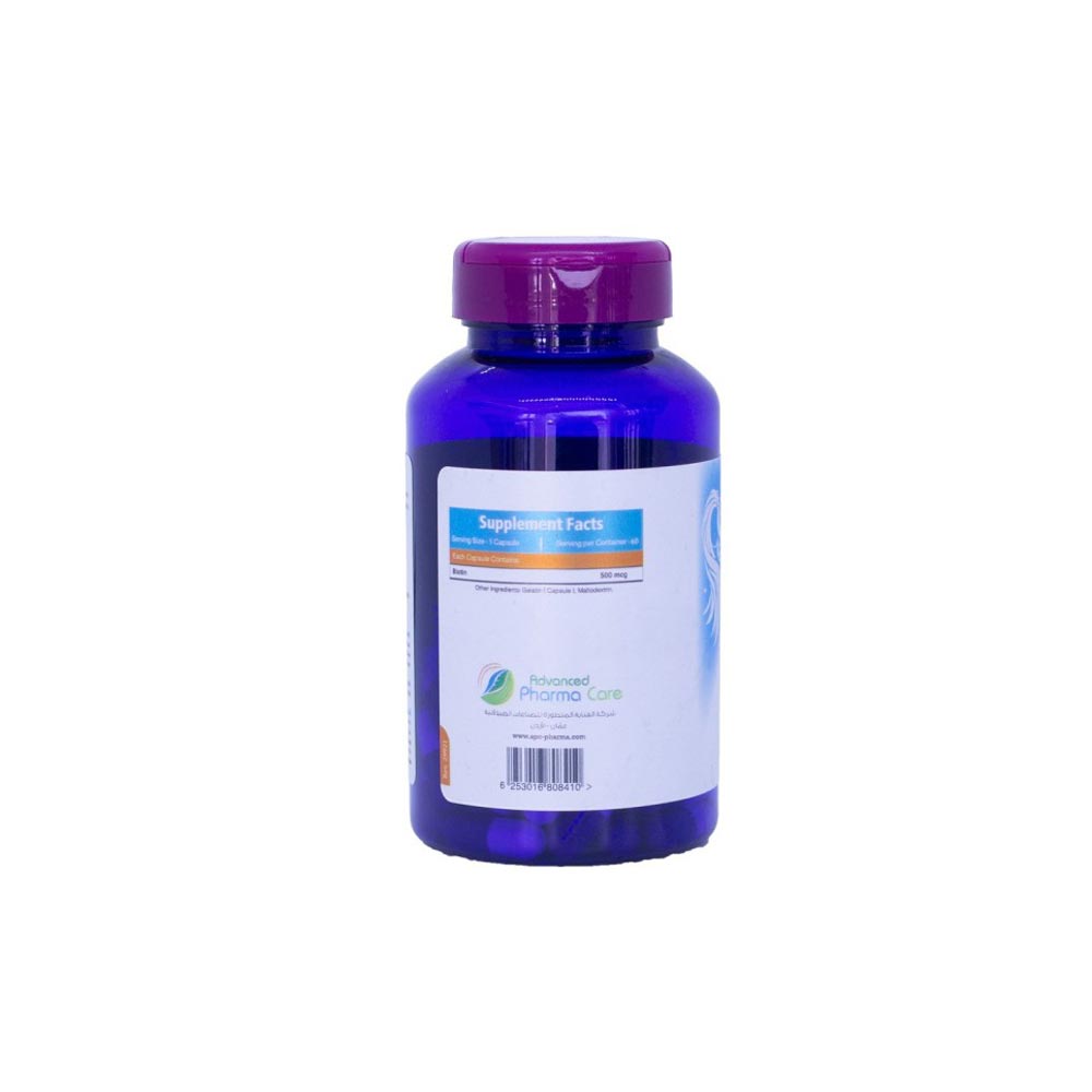 Advanced Biotin 60 capsules for daily hair, skin, and nail health, plus metabolism support.