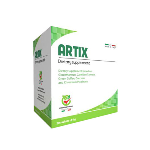 Box of Artix Sachets, a weight management supplement with 30 sachets, supporting appetite control, fat metabolism, and energy boost.