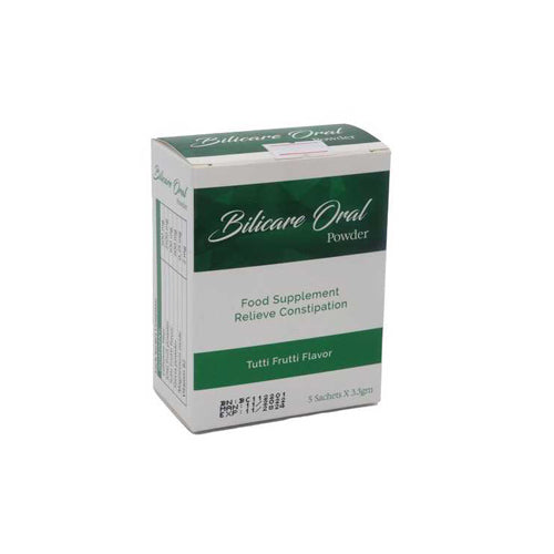 Bilicare Oral Powder 5 Sachets for constipation relief, with natural ingredients and easy-to-use packaging.