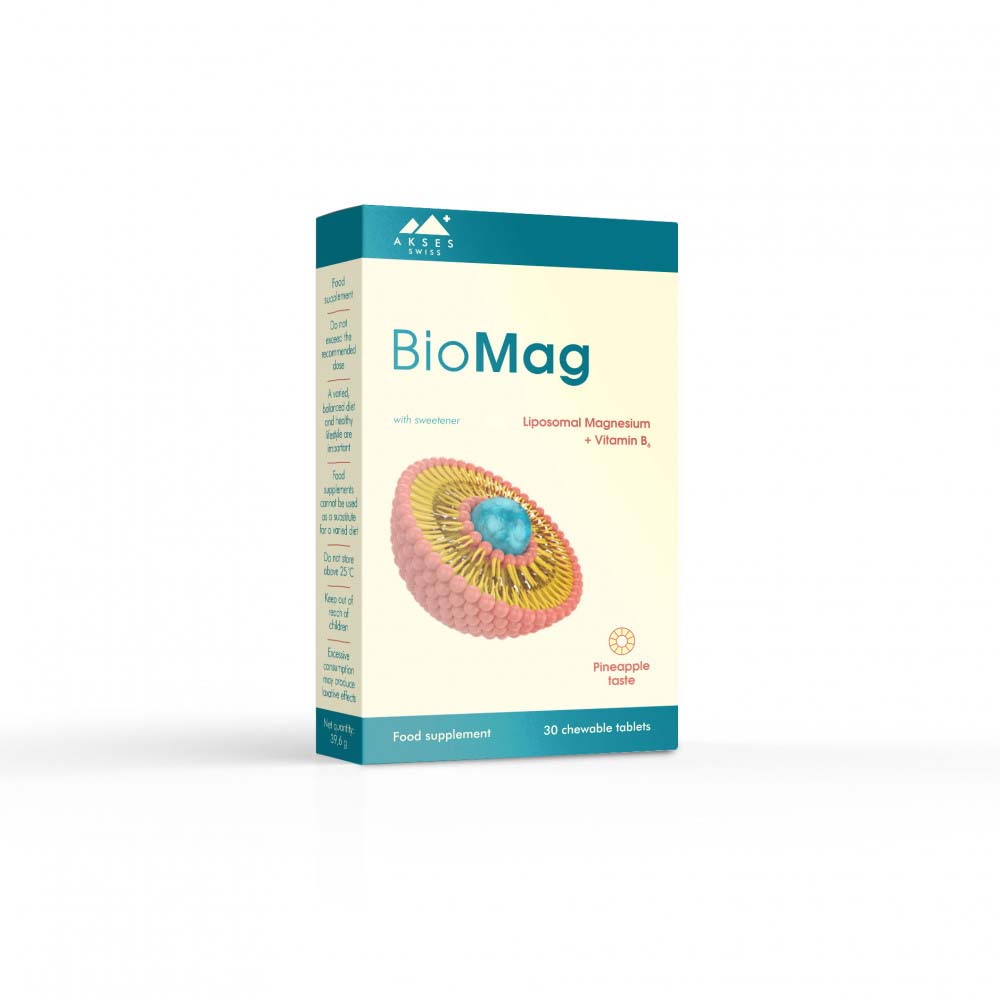 BioMag Liposomal Magnesium with Vitamin B6, 30 chewable tablets for energy and muscle support.