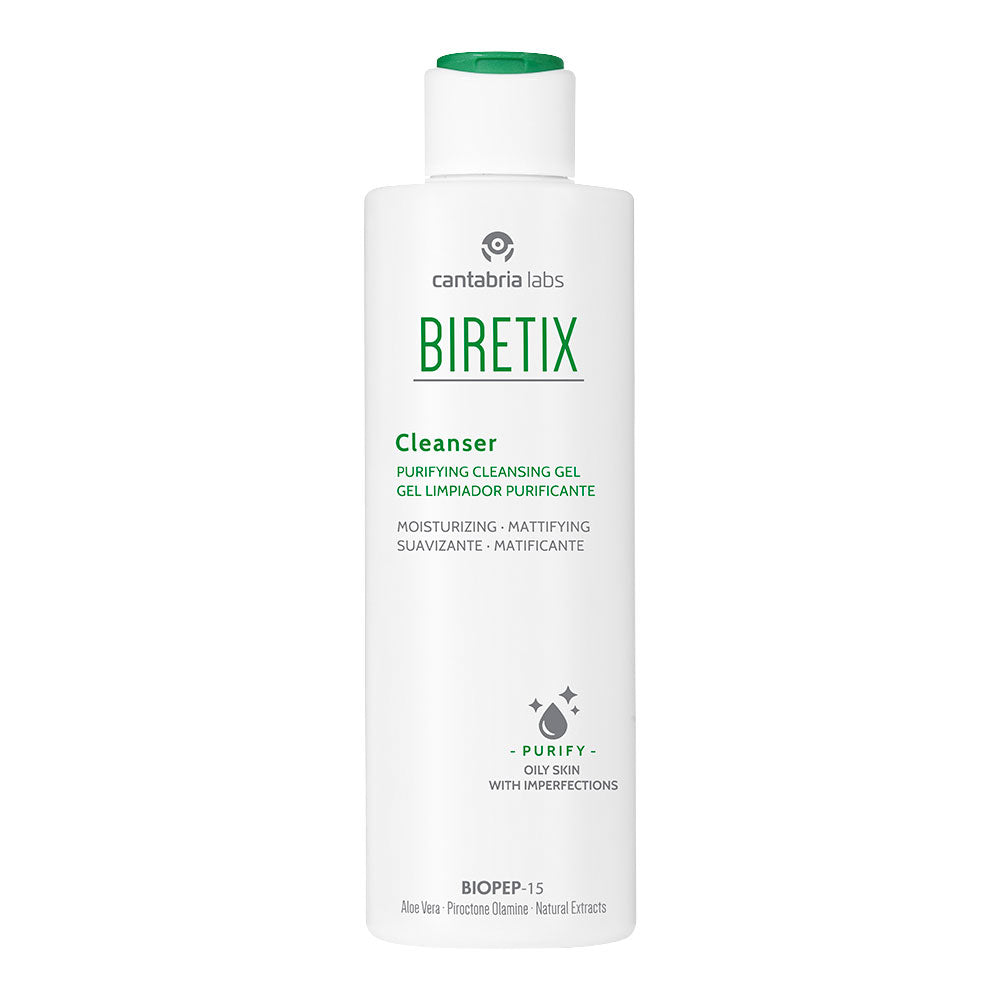 Biretix Purifying Cleansing Gel, a hydrating and mattifying cleanser for acne-prone skin.