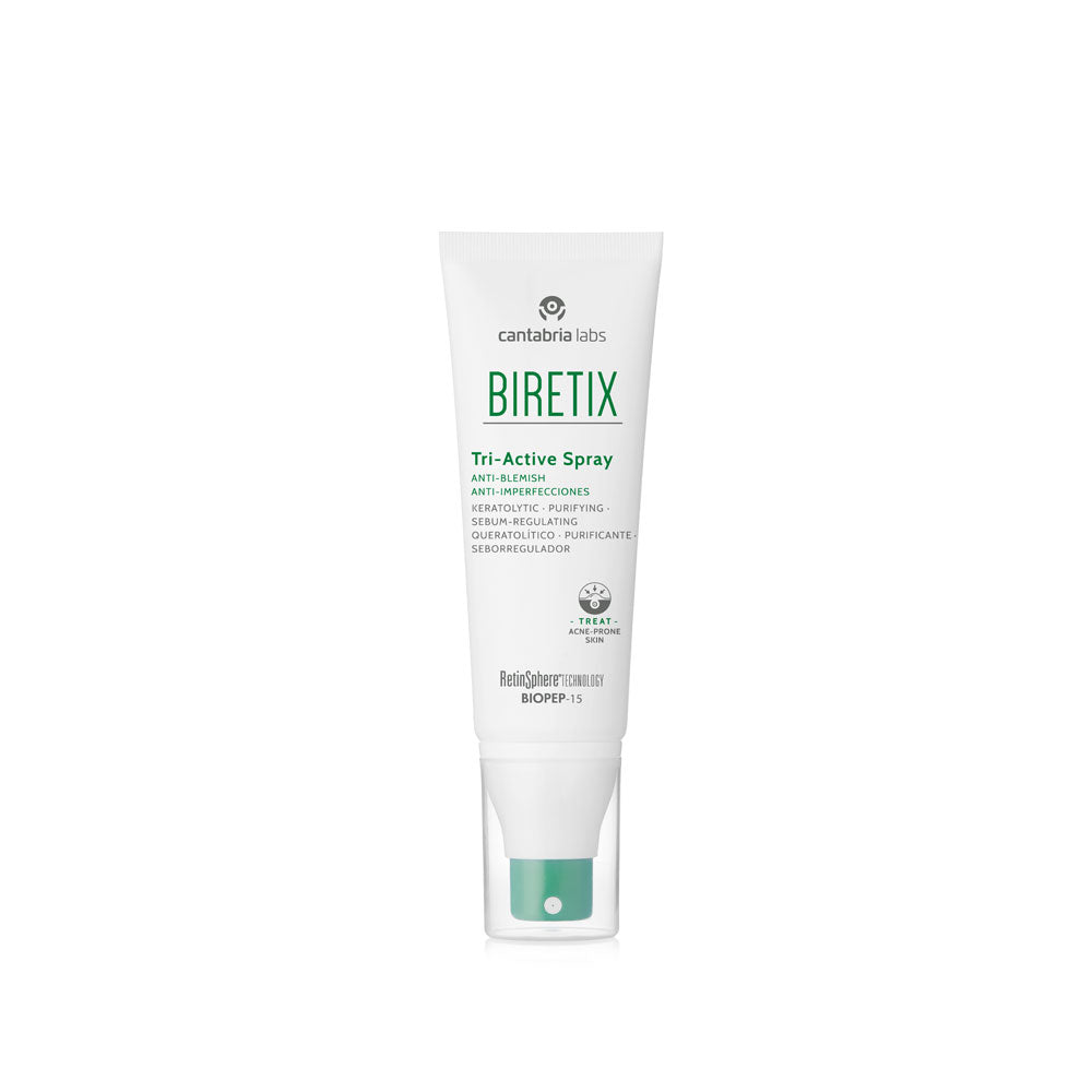 Effective Biretix Tri Active Spray targeting acne marks and controlling oil production on the chest and back.