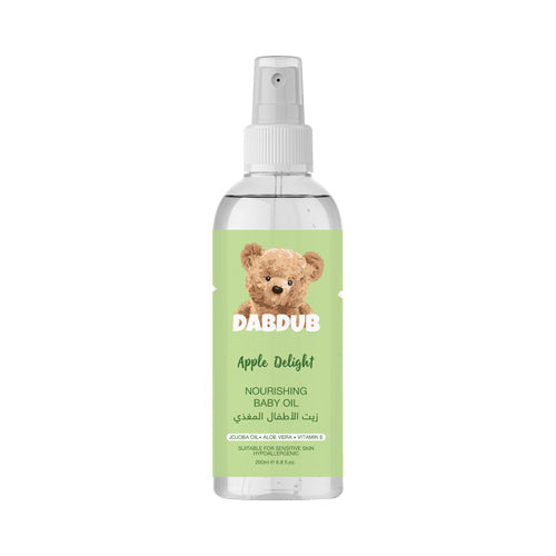 DABDUB Nourishing Baby Oil Apple Delight, 200 ml, sulfate-free, paraben-free, vegan, with jojoba oil and vitamin E.