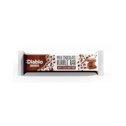 Diablo Milk Chocolate Bubble Bar (30g) with light, airy texture and no added sugar.