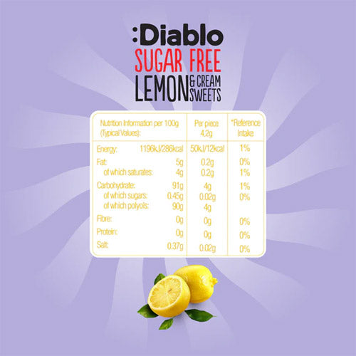 Lemon and cream flavored sugar-free sweets by Diablo, sweetened with stevia, 75g.