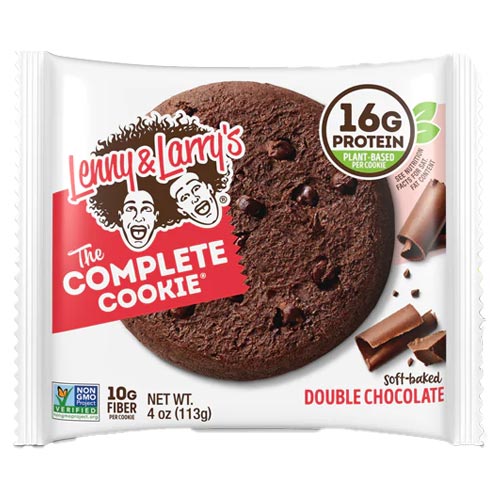 Double Chocolate Complete Cookie with semi-sweet chocolate chips, plant-based protein, and fiber.