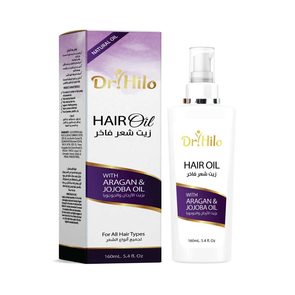 Dr. Hilo Hair Oil with 7 cold-pressed oils for deep nourishment, hair strength, and reduced hair loss. Ideal for scalp health and hair growth.