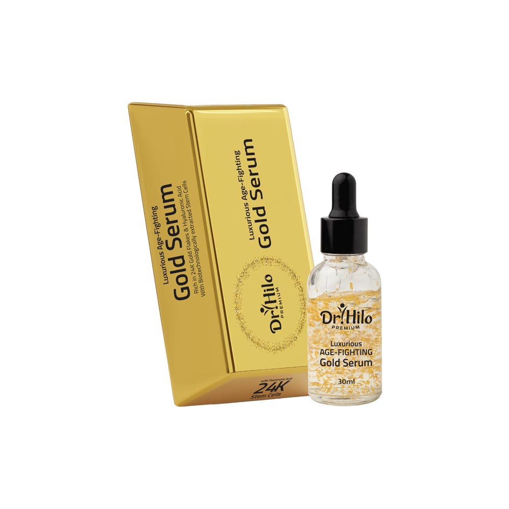 Dr. Hilo 24K Gold Serum bottle for anti-aging and radiant skin.