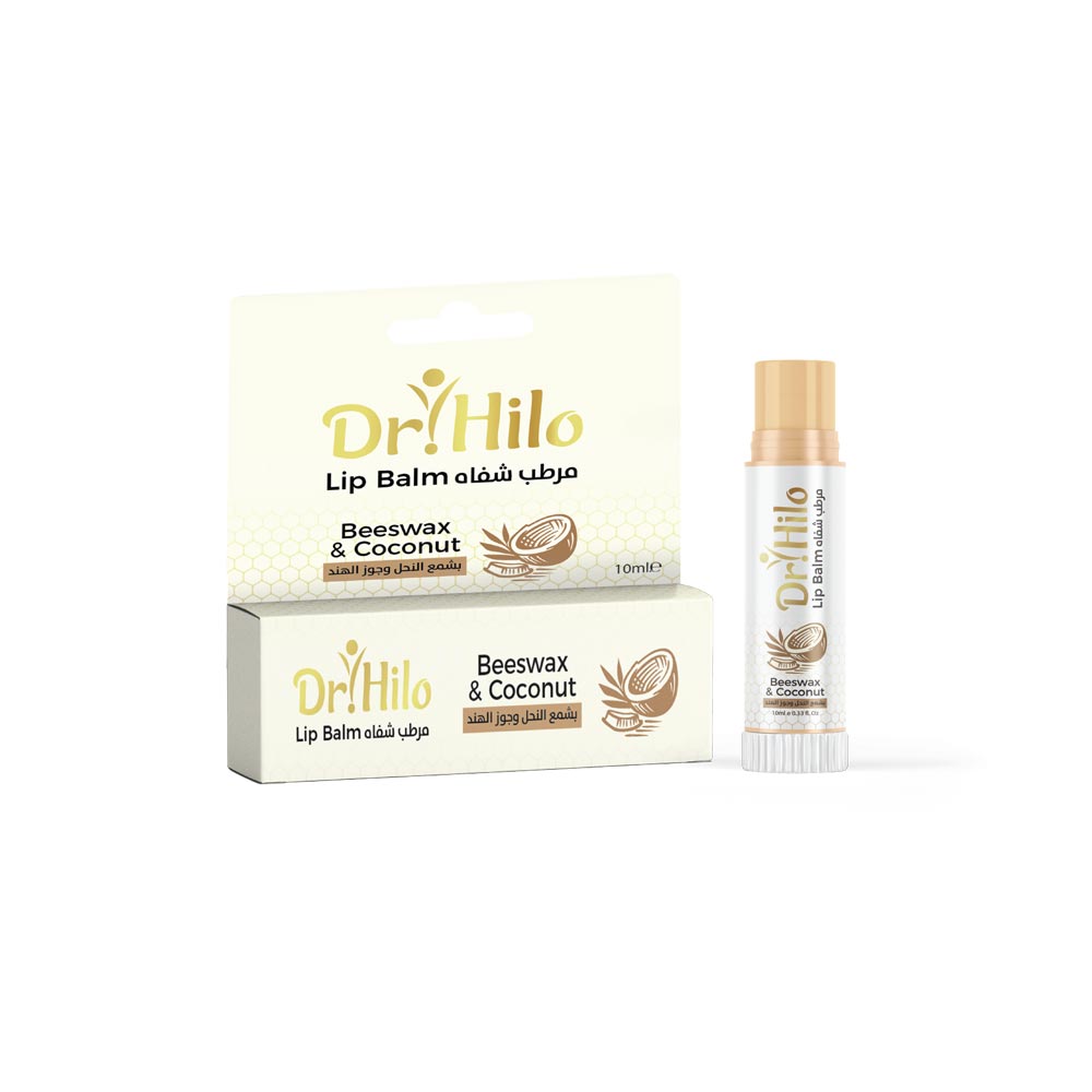 Dr. Hilo Lip Balm with beeswax and coconut oil for deep hydration and protection, leaving lips soft, smooth, and healthy.