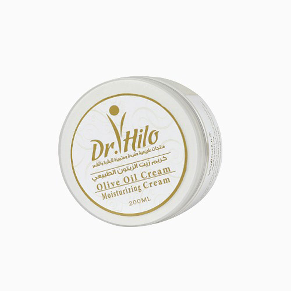 Dr. Hilo Olive Oil Cream with Beeswax, a natural, fragrance-free moisturizer for dry skin, enriched with olive oil and beeswax.