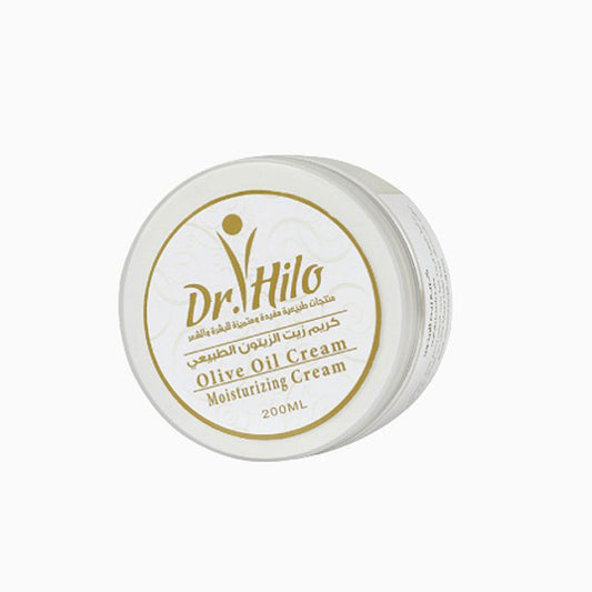 Dr. Hilo Olive Oil Cream with Beeswax, a natural, fragrance-free moisturizer for dry skin, enriched with olive oil and beeswax.