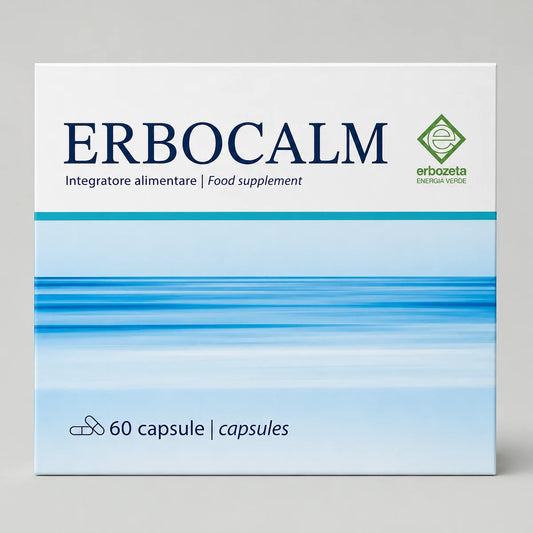 ERBOCALM GABA 500 mg capsules by Erbozeta for relaxation, calmness, and sleep quality support.