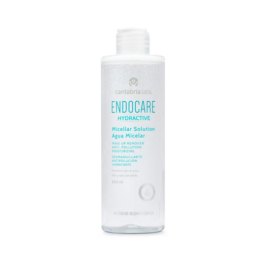 Endocare Hydractive Micellar Solution for gentle cleansing and makeup removal, suitable for all skin types and sensitive eyes.