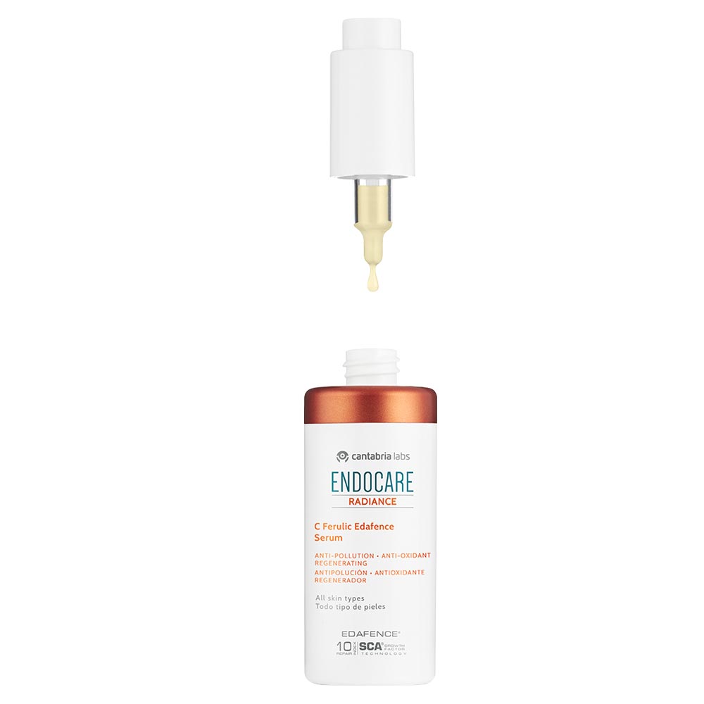 Endocare Radiance C Ferulic Edafence Serum in a 30ml bottle, anti-pollution and antioxidant for all skin types