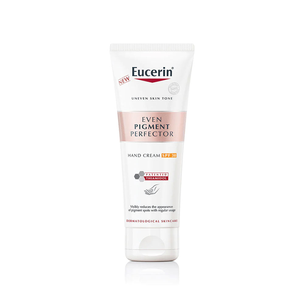 Eucerin Even Pigment Perfector Hand Cream SPF30 – reduces dark spots, hydrates for 24h, and protects hands from sun damage.