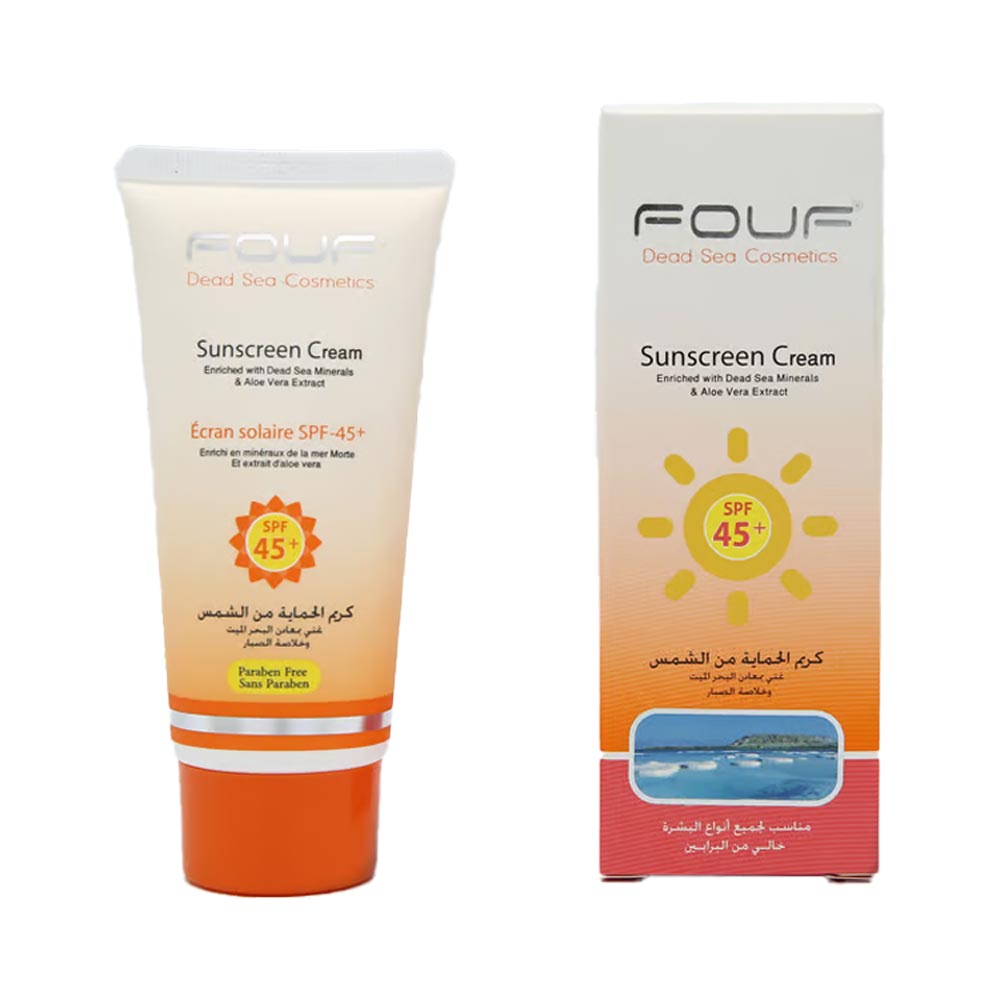 FOUF Sunscreen Cream 75ml, providing UV protection, hydration, and Dead Sea minerals for healthy skin.