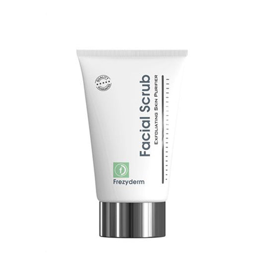 Frezyderm Facial Scrub 100ml gently exfoliates with jojoba grains, removes dead skin, and leaves skin smooth and radiant