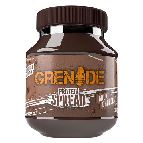 Jar of Grenade Milk Chocolate Protein Spread, 20g protein per 100g, creamy texture, 86% less sugar, perfect for snacks.