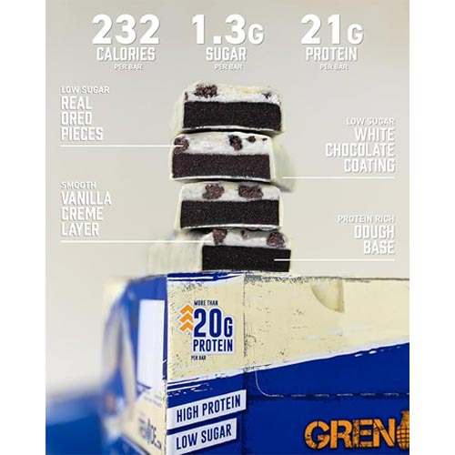 High-protein Grenade OREO White Chocolate Protein Bar, low in sugar with 20g protein