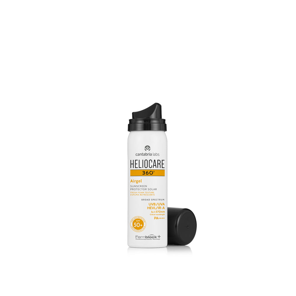 Heliocare 360 Airgel SPF 50 Light Foam Photoprotector 60 ml pump bottle opened.