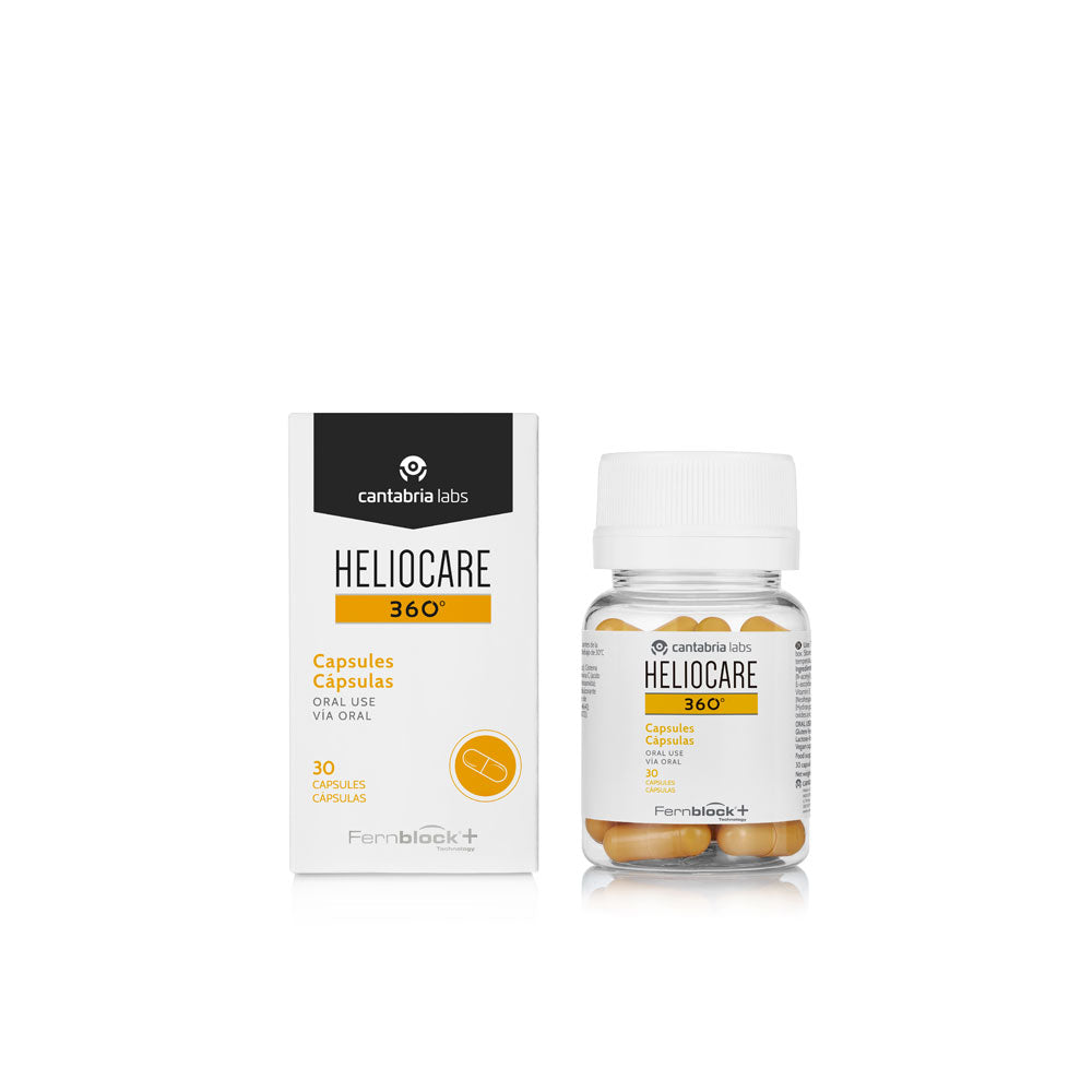 Heliocare 360 Oral Capsules 30 capsules jar and box.