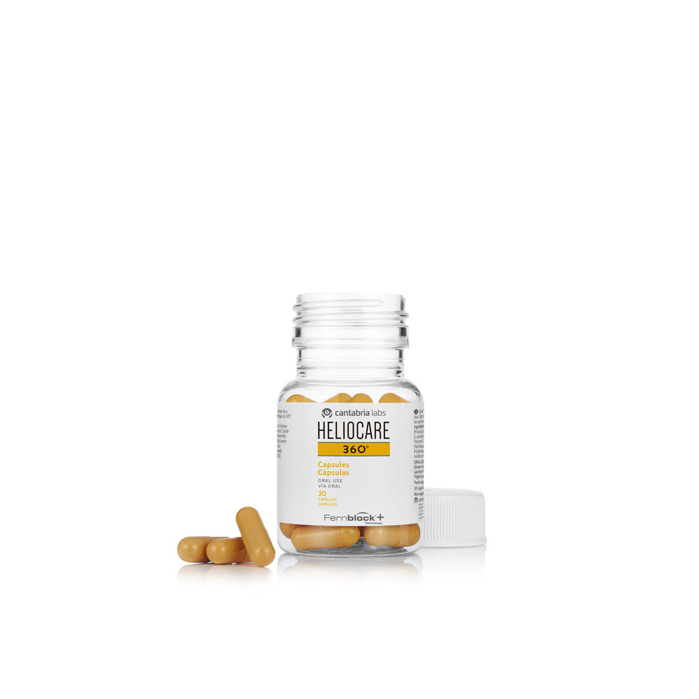 Heliocare 360 Oral Capsules open jar.