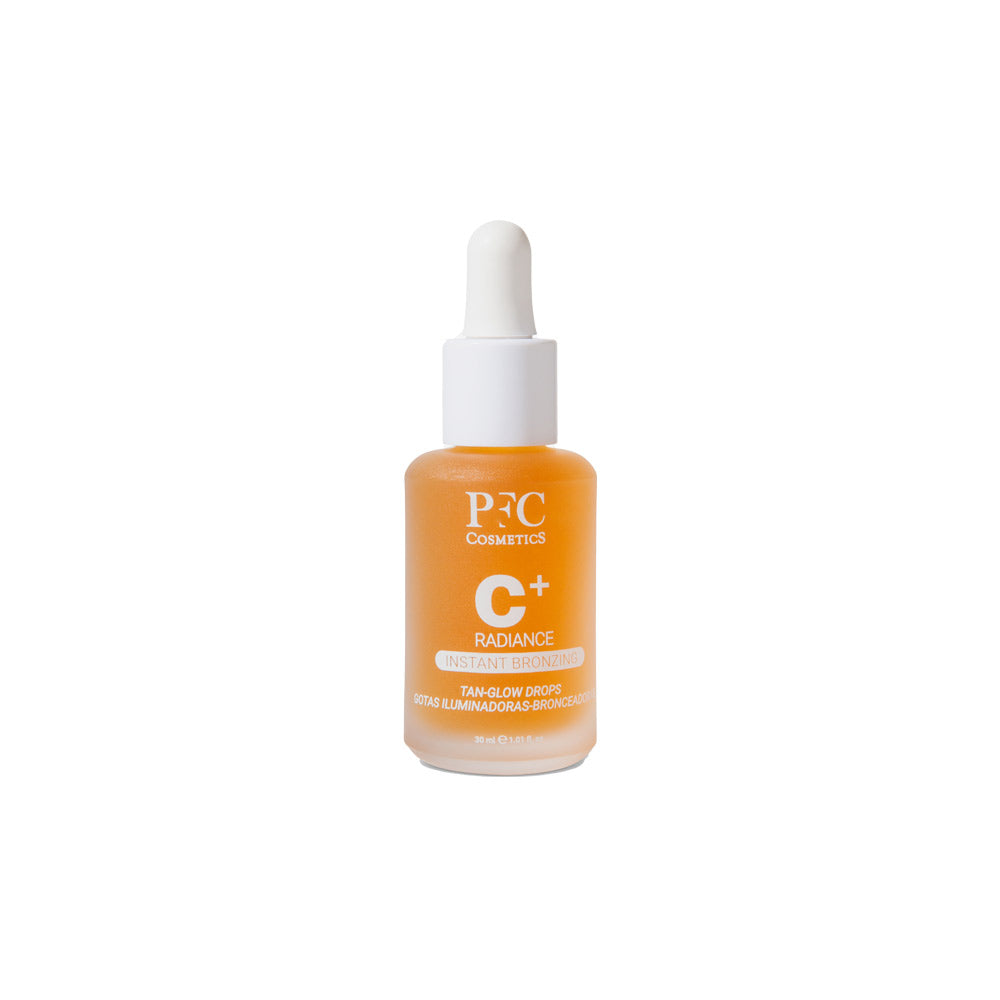 PFC Cosmetics INSTANT BRONZING Serum drops for a natural, radiant tan with a fruity scent and customizable color intensity.