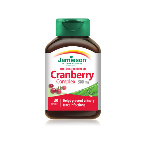 Jamieson Cranberry Complex 500 mg | 30 Capsules – Helps prevent and relieve UTIs with cranberry extract and D-Mannose. NON-GMO & vegetarian.