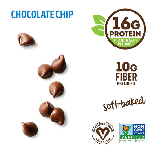 Nutritional highlight showing 16g protein and 10g fiber per cookie for a satisfying and wholesome snack.