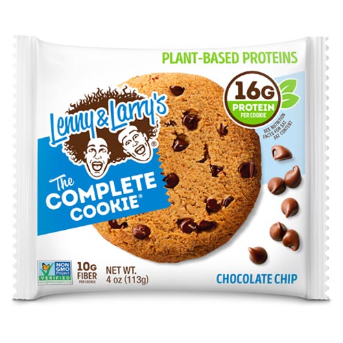 Soft-baked Lenny & Larry's Complete Cookie Chocolate Chip, packed with 16g plant-based protein and semi-sweet morsels.