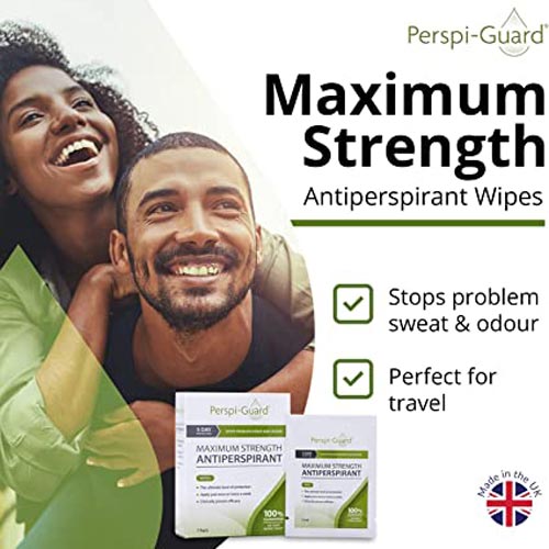 Travel-sized Perspi-Guard Maximum Strength Antiperspirant Wipes for long-lasting freshness and dryness.