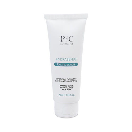 PFC Hydrasense Facial Scrub 75ml – exfoliating cleanser with Bamboo and Lotus Flower for smooth, hydrated skin.