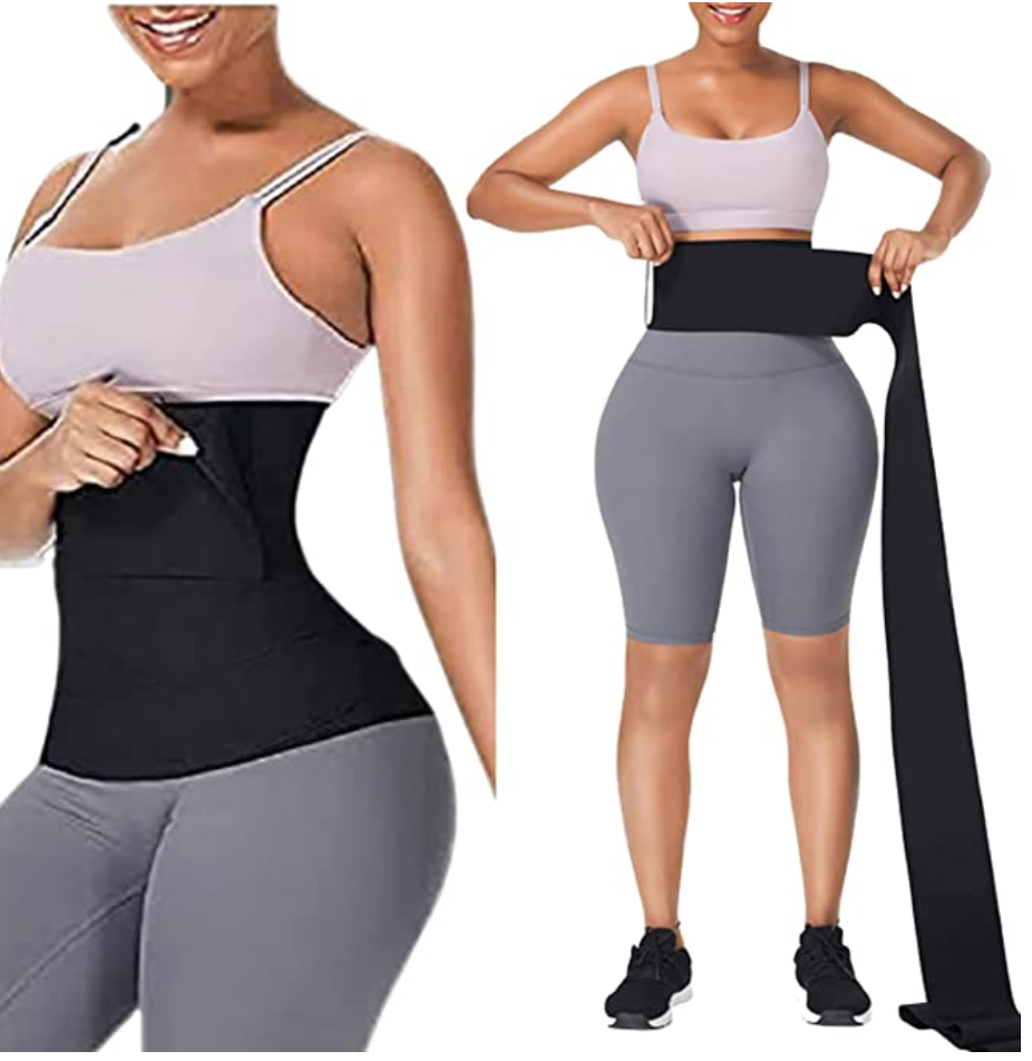 F4M CHIA Tummy Wrap Bandage | Adjust Your Snatch Waist Trimmer Tummy Sweat Wraps Belt for Women | Belly Body Shaper Compression Wrap | Gym Accessories Black