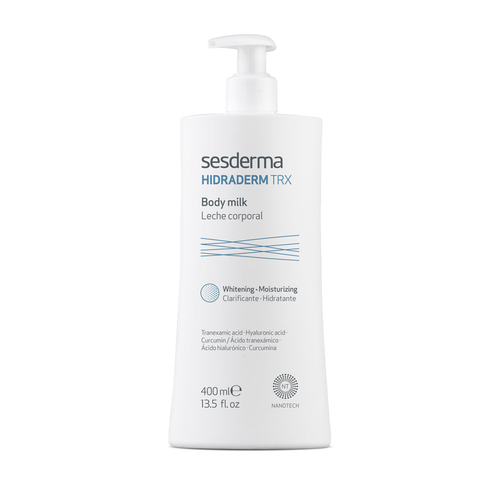 Sesderma Hidraderm TRX Body Milk 400ml bottle with moisturizing and brightening benefits.