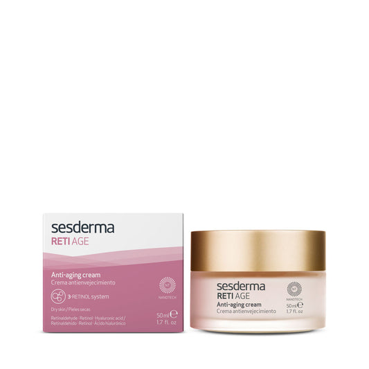 Sesderma RETI AGE Retinol Night Cream jar, perfect for anti-aging and improving skin texture overnight.