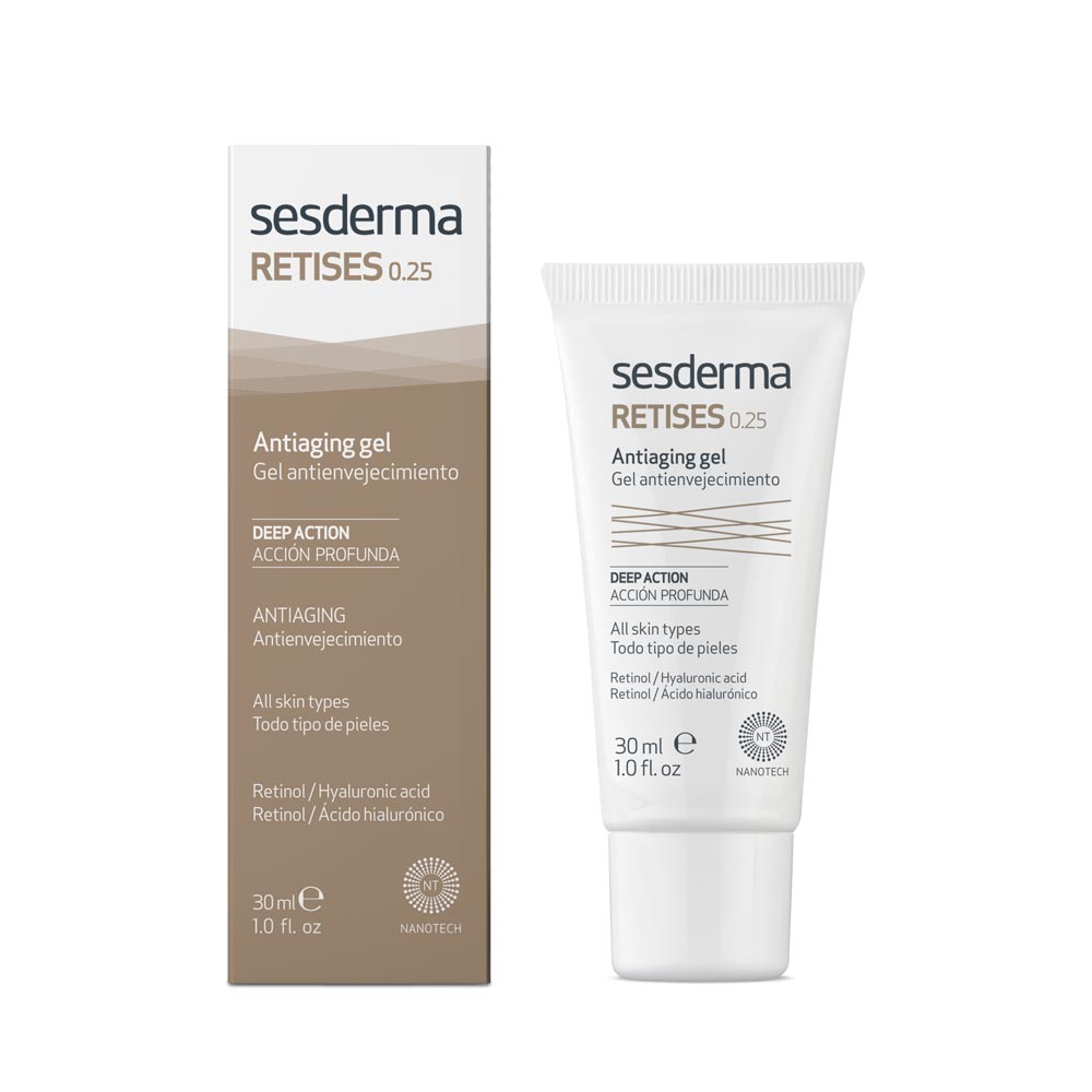 Sesderma Retises Nano 0.25% Gel for wrinkles, dark spots, and aging signs, with retinol and vitamin C, 30 ml.