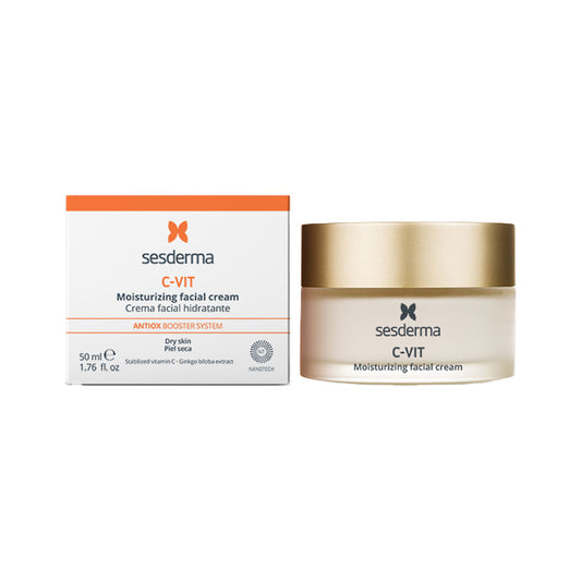 Sesderma C Vit Moisturizing Facial Cream with Vitamin C, brightens and hydrates skin for a smooth, youthful appearance.