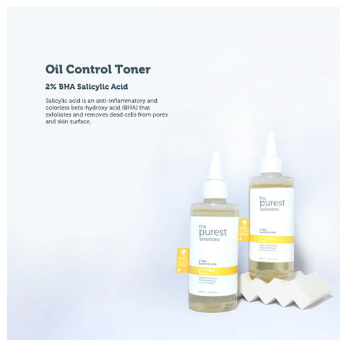 How The Purest Solutions Salicylic Acid Oil Control Toner works to control oil, reduce blackheads, and smooth skin texture.