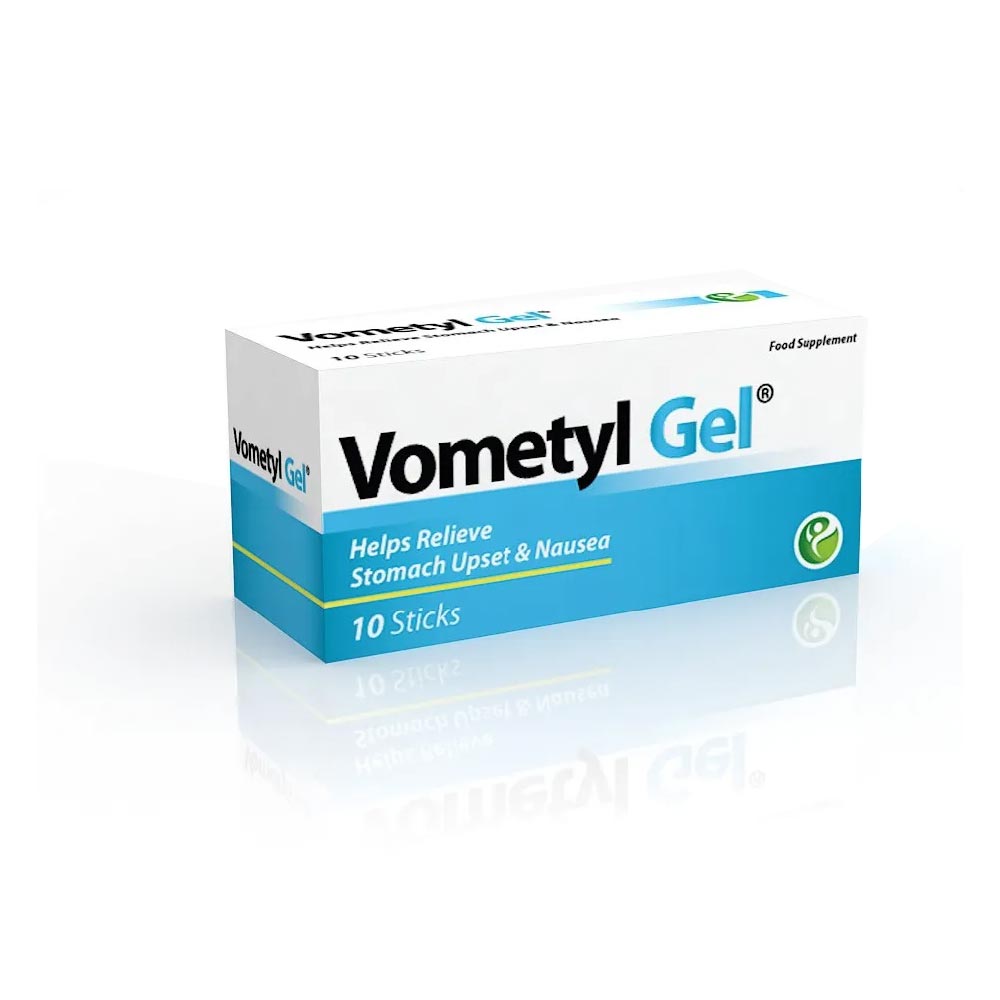 Vometyl Gel pack with 10 sticks for nausea relief, safe for pregnancy.