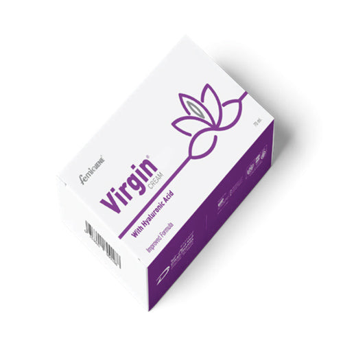 Virgin Vaginal Cream for tightening, moisturizing, and treating vaginal atrophy with aloe vera, fennel, and hyaluronic acid.